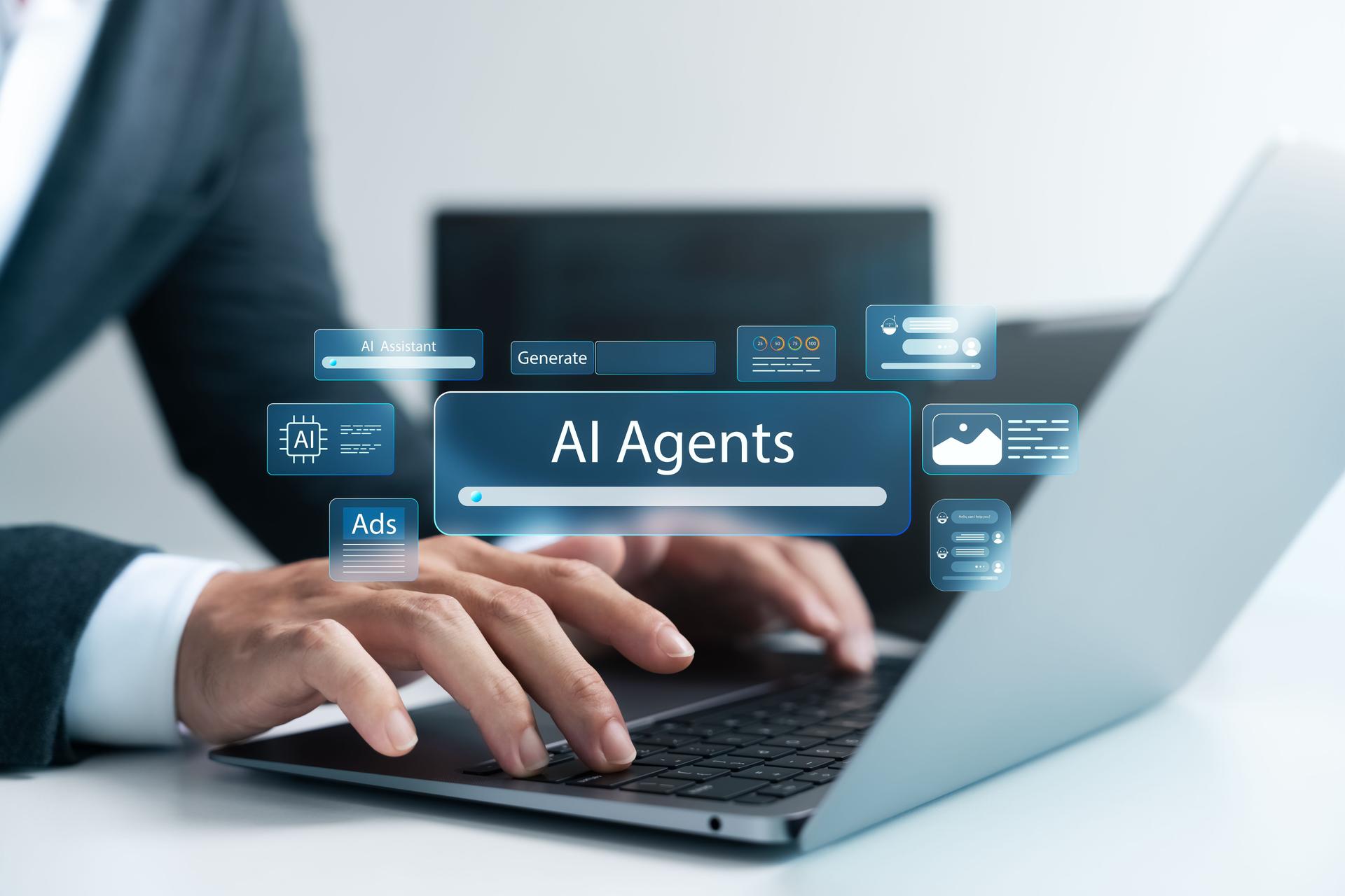 Artificial intelligence technology, AI agent, businessman uses AI technology in his work to help maximize efficiency to help analyze big data and apply it in human daily life, future technology.