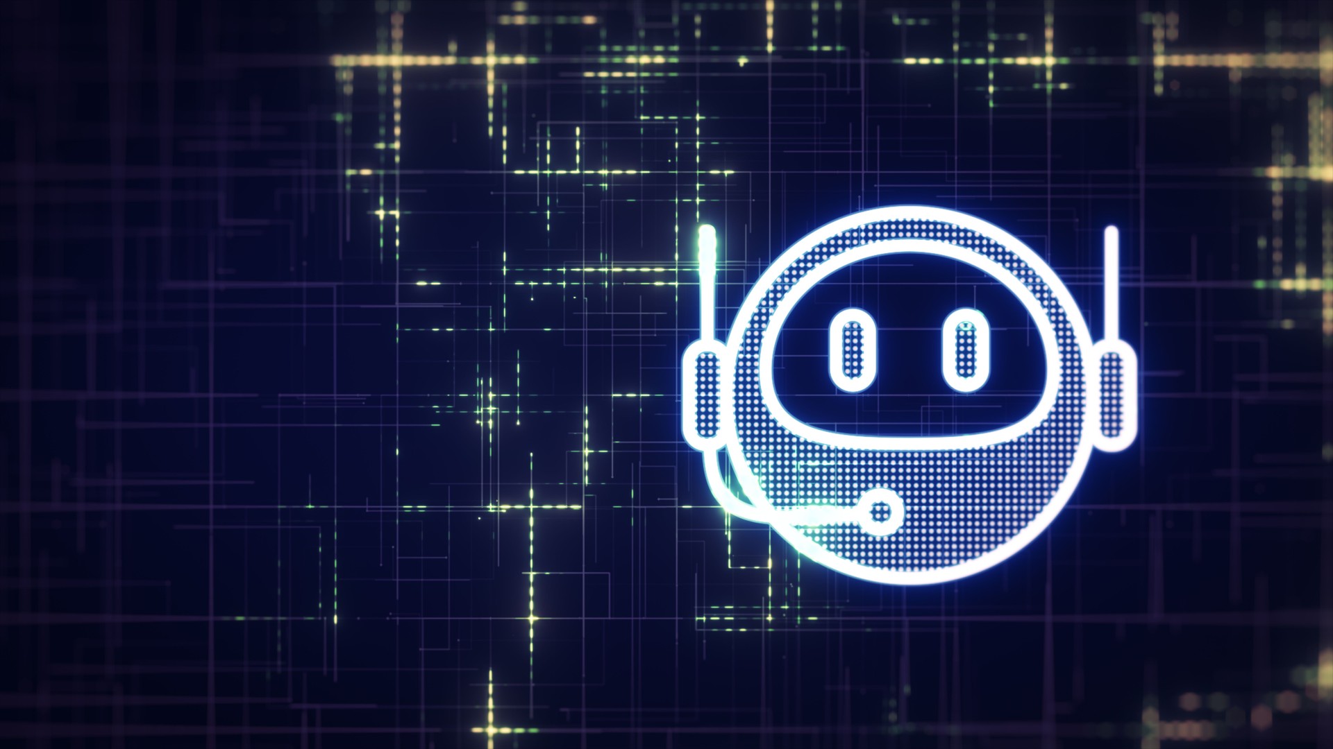Chatbot robot head icon on digital data background.